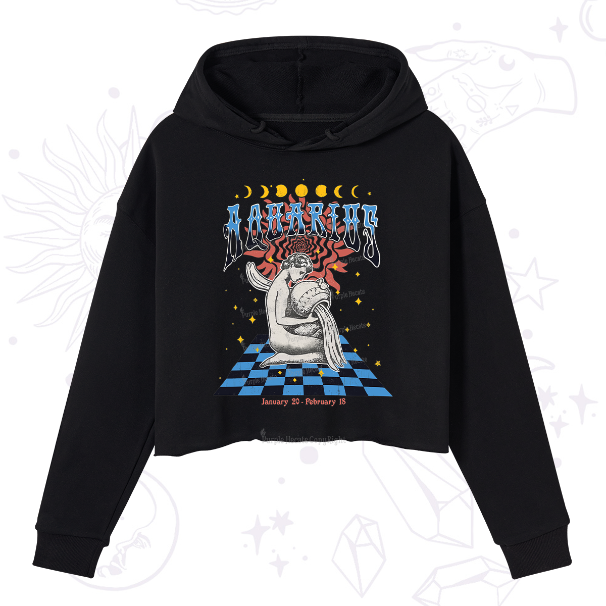 Purplehecate Aquarius Crew Zodiac Crop Hoodie