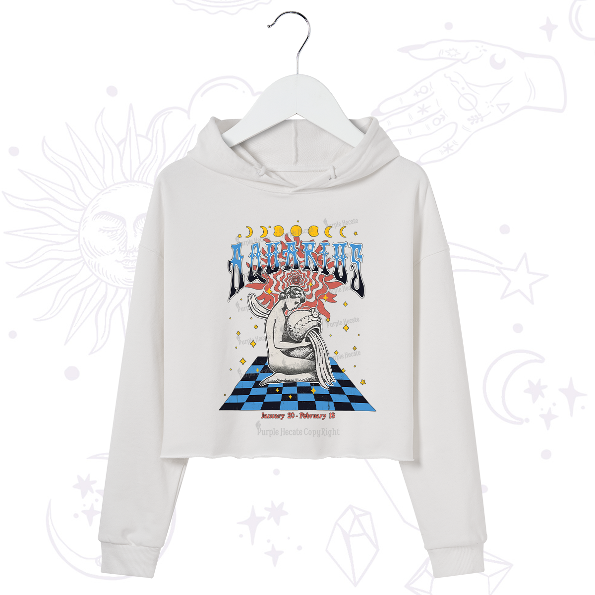 Purplehecate Aquarius Crew Zodiac Crop Hoodie