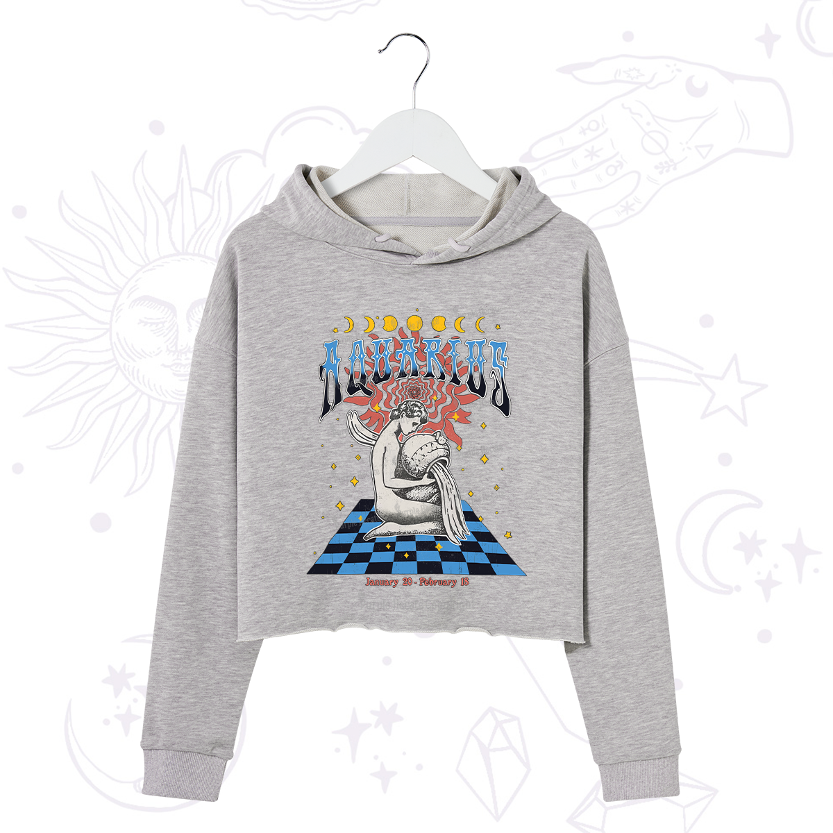 Purplehecate Aquarius Crew Zodiac Crop Hoodie