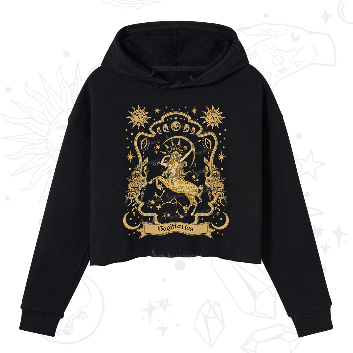 Purplehecate Sagittarius' Astral Mirage Zodiac Crop Hoodie