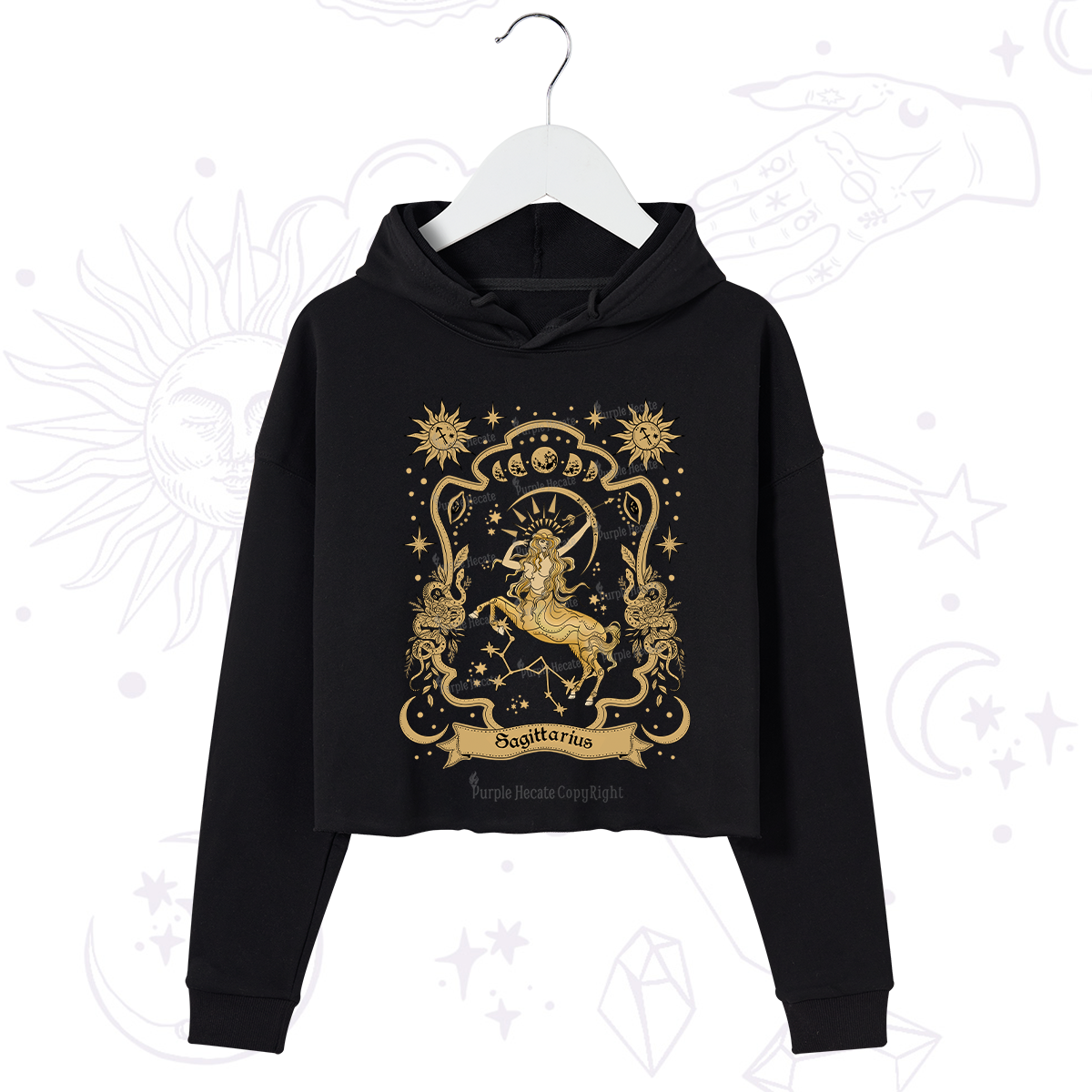 Purplehecate Sagittarius' Astral Mirage Zodiac Crop Hoodie