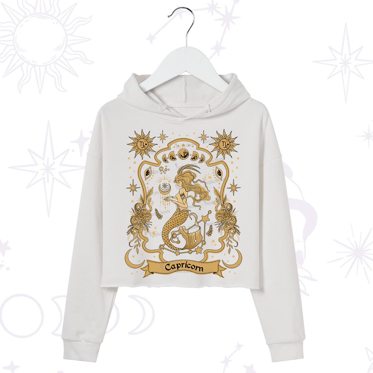 Purplehecate Capricorn' Astral Mirage Zodiac Crop Hoodie