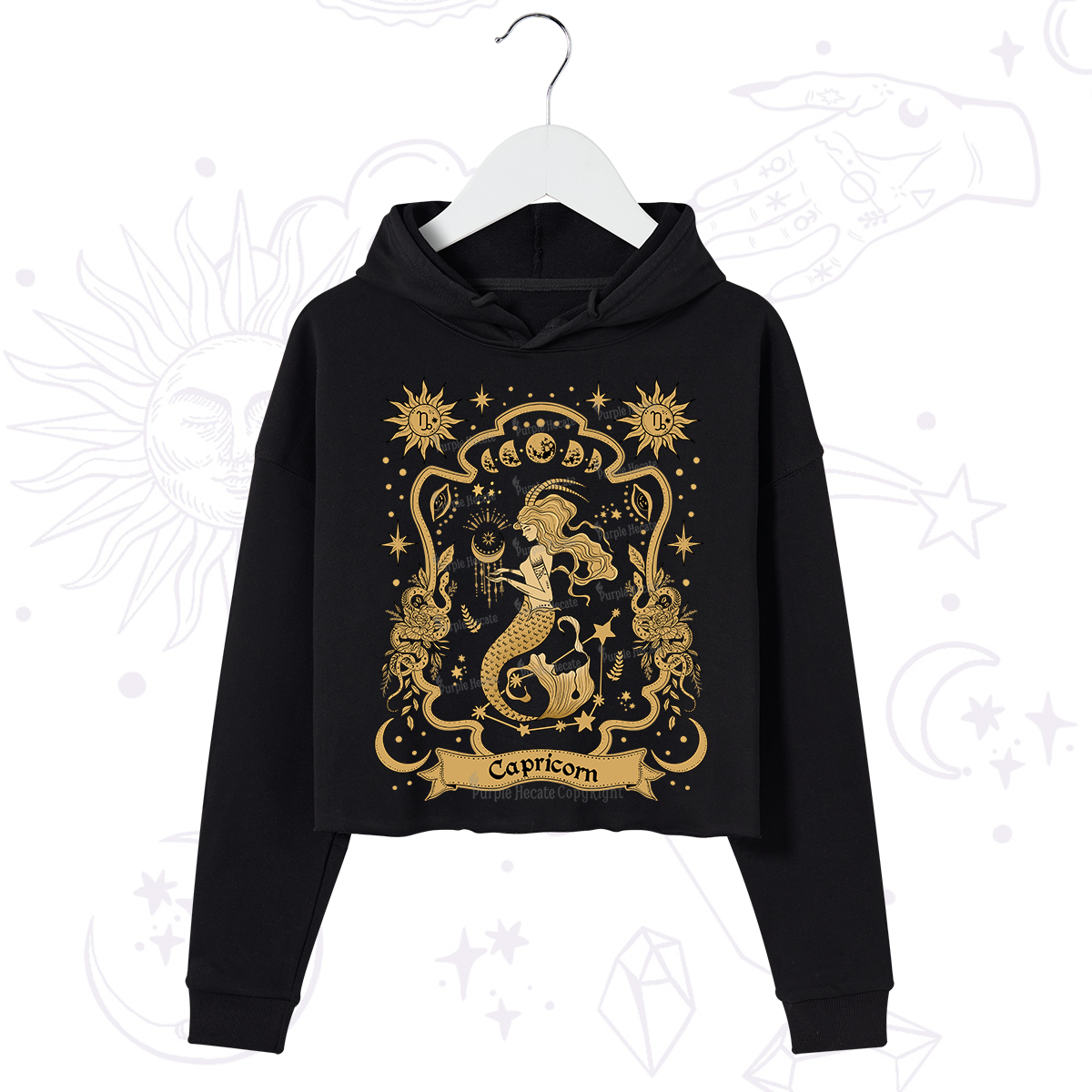 Purplehecate Capricorn' Astral Mirage Zodiac Crop Hoodie