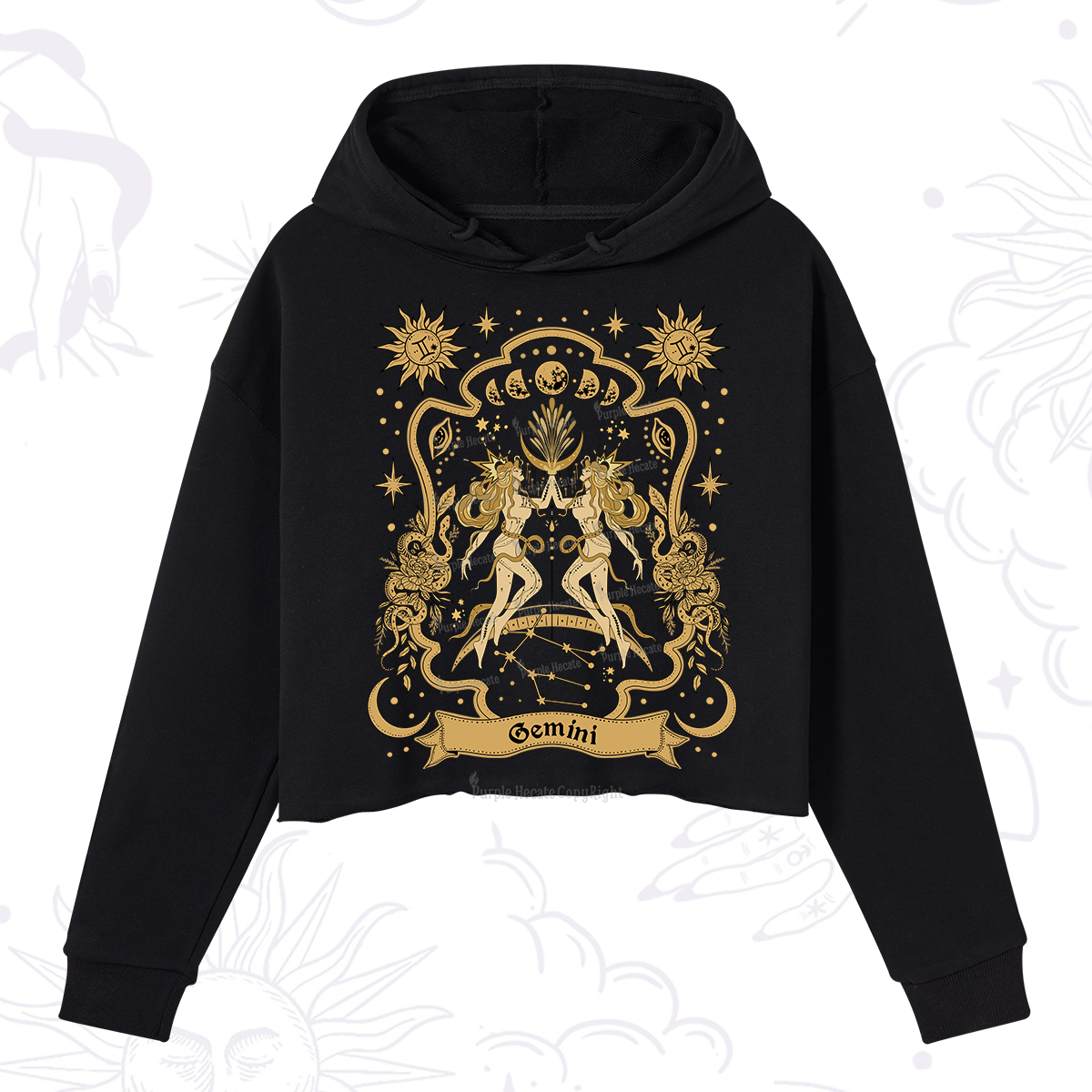 Purplehecate Gemini' Astral Mirage Zodiac Crop Hoodie