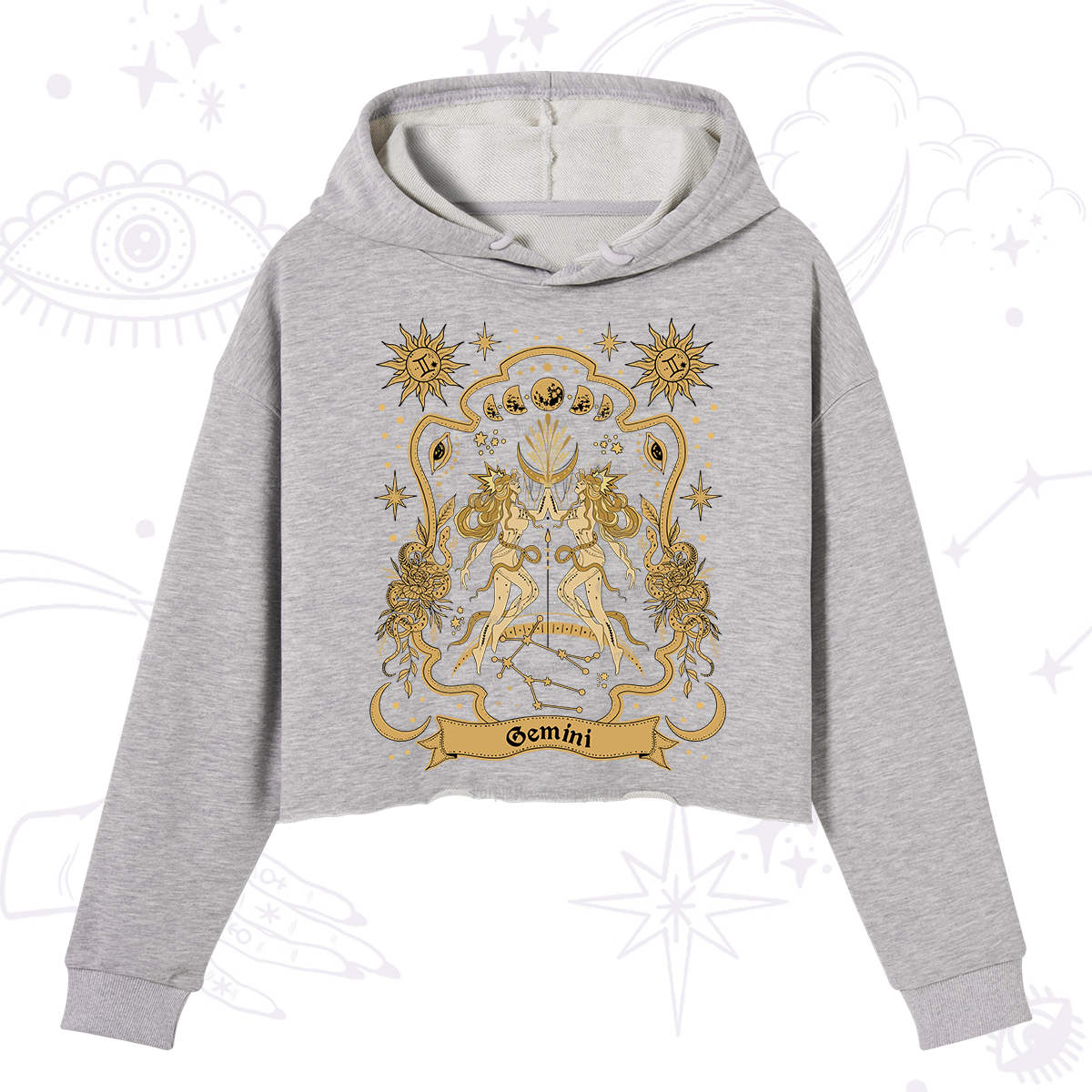 Purplehecate Gemini' Astral Mirage Zodiac Crop Hoodie