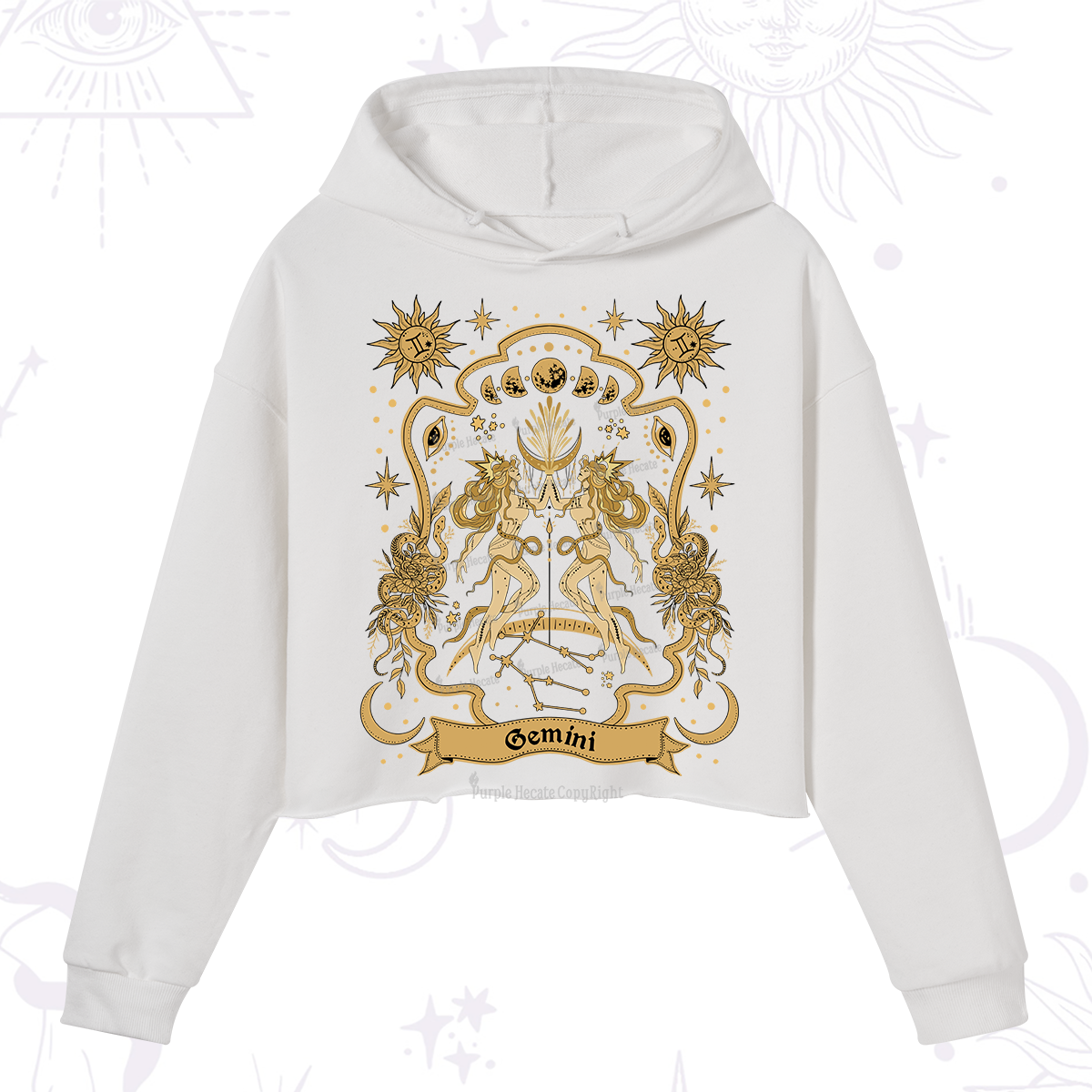 Purplehecate Gemini' Astral Mirage Zodiac Crop Hoodie