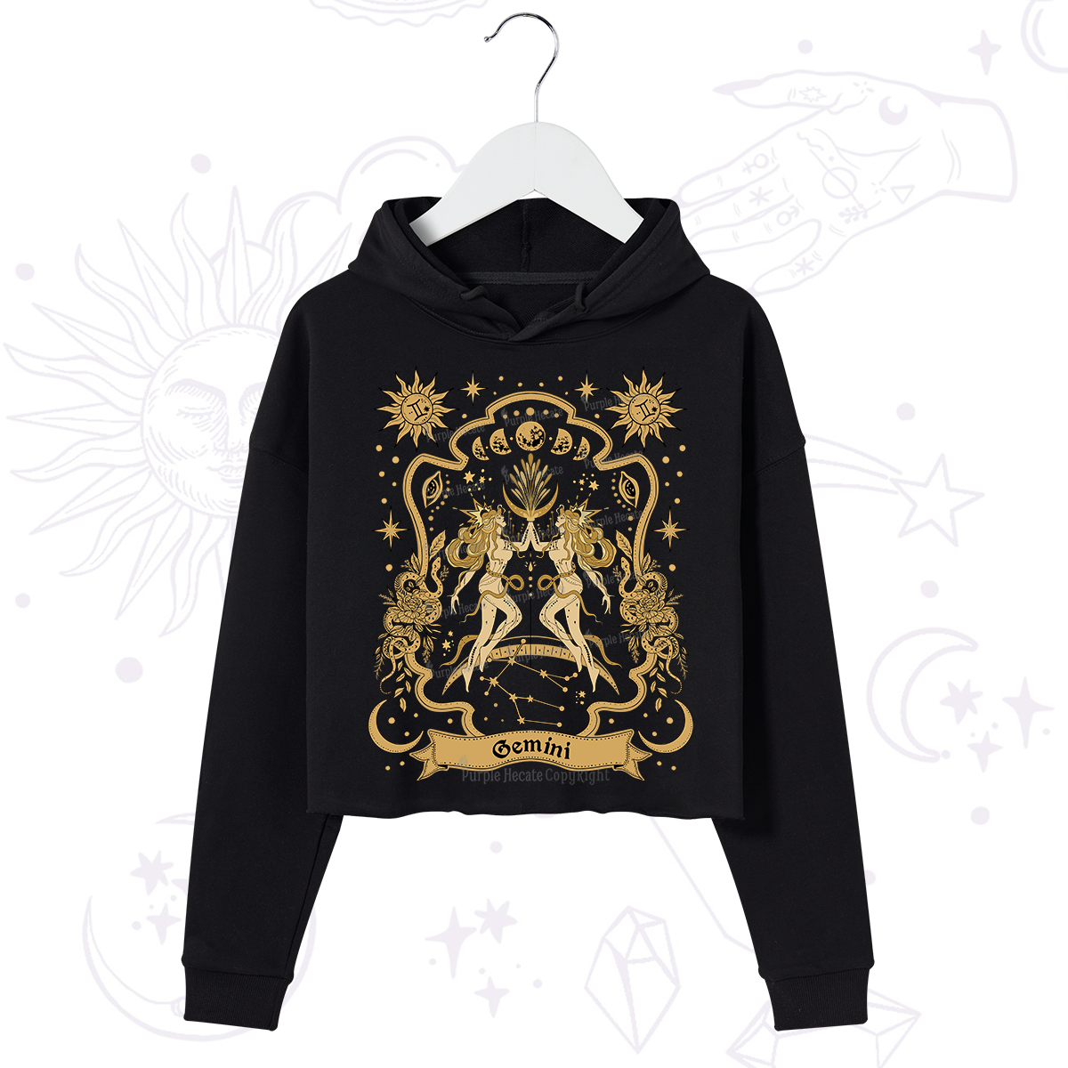 Purplehecate Gemini' Astral Mirage Zodiac Crop Hoodie