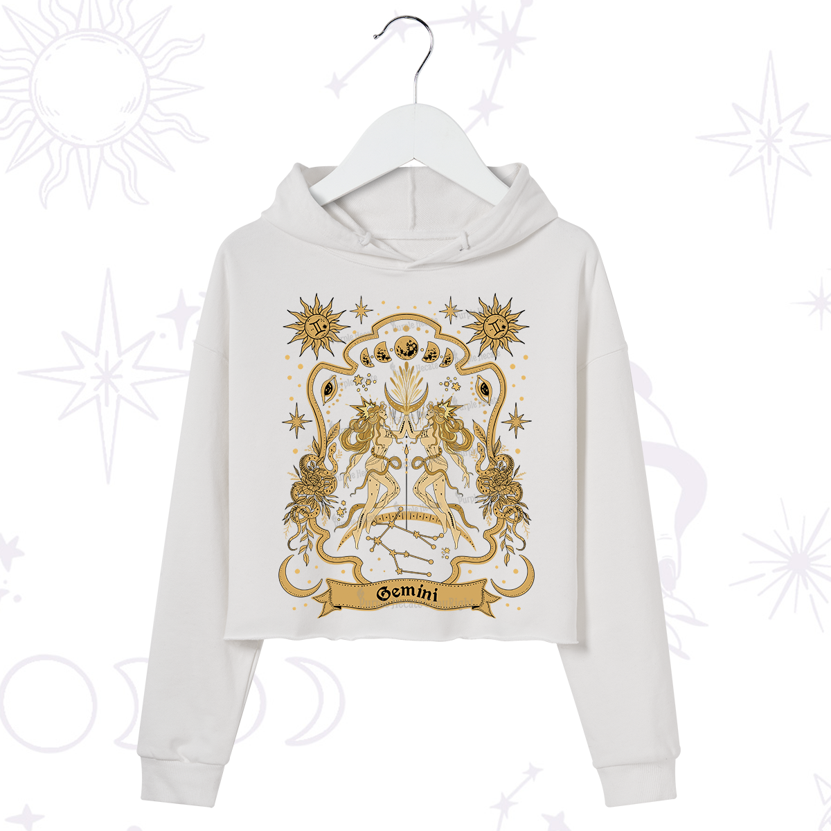 Purplehecate Gemini' Astral Mirage Zodiac Crop Hoodie