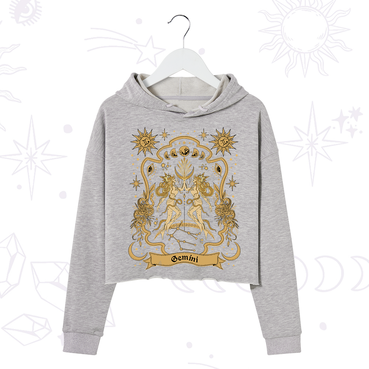 Purplehecate Gemini' Astral Mirage Zodiac Crop Hoodie