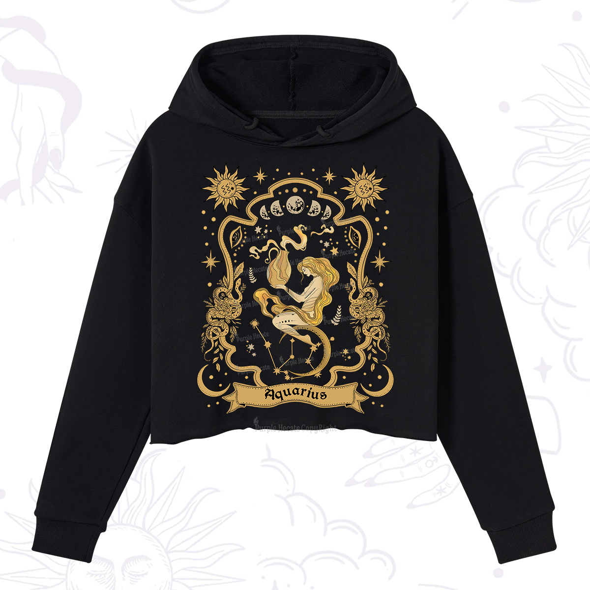 Purplehecate Aquarius' Astral Mirage Zodiac Crop Hoodie