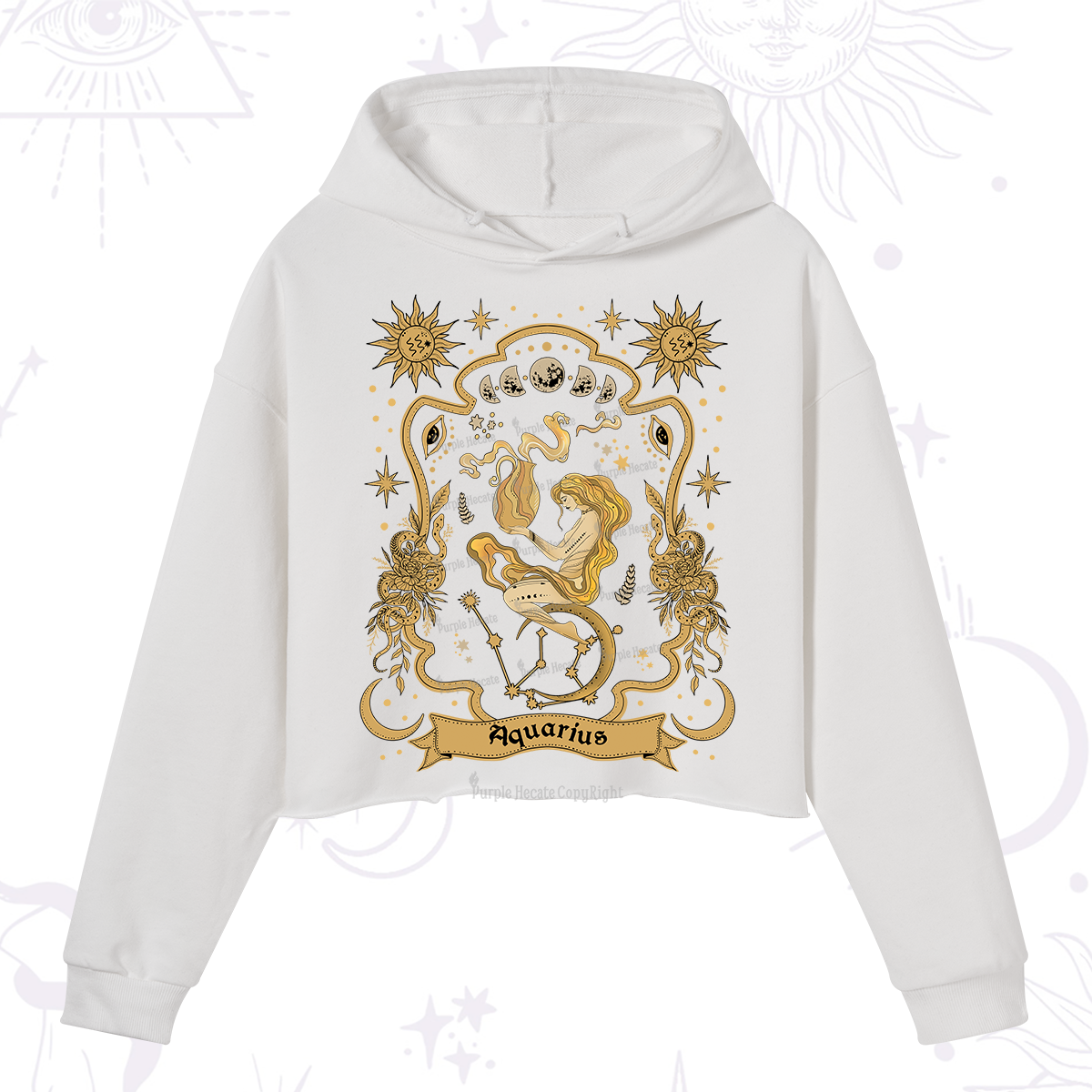 Purplehecate Aquarius' Astral Mirage Zodiac Crop Hoodie