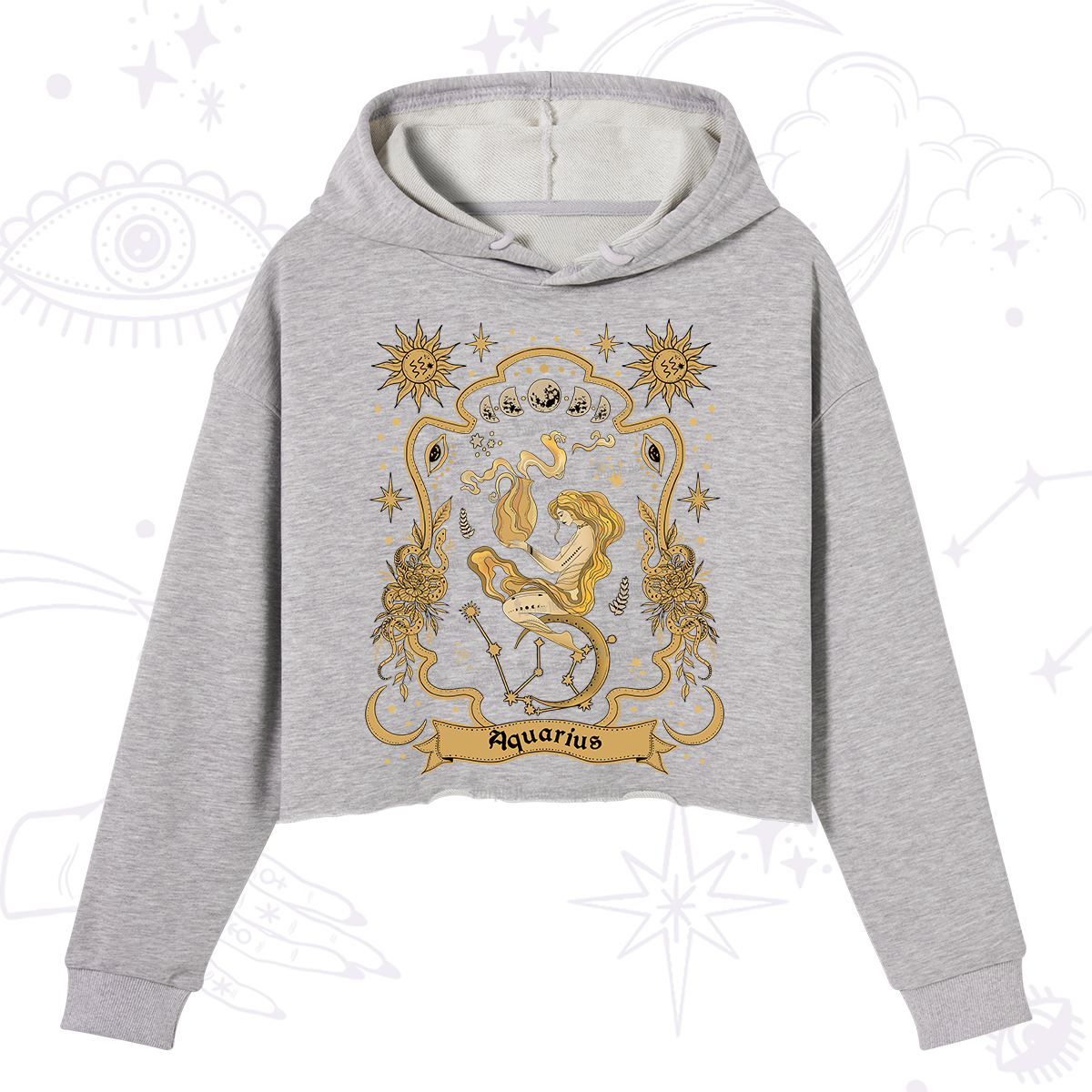 Purplehecate Aquarius' Astral Mirage Zodiac Crop Hoodie
