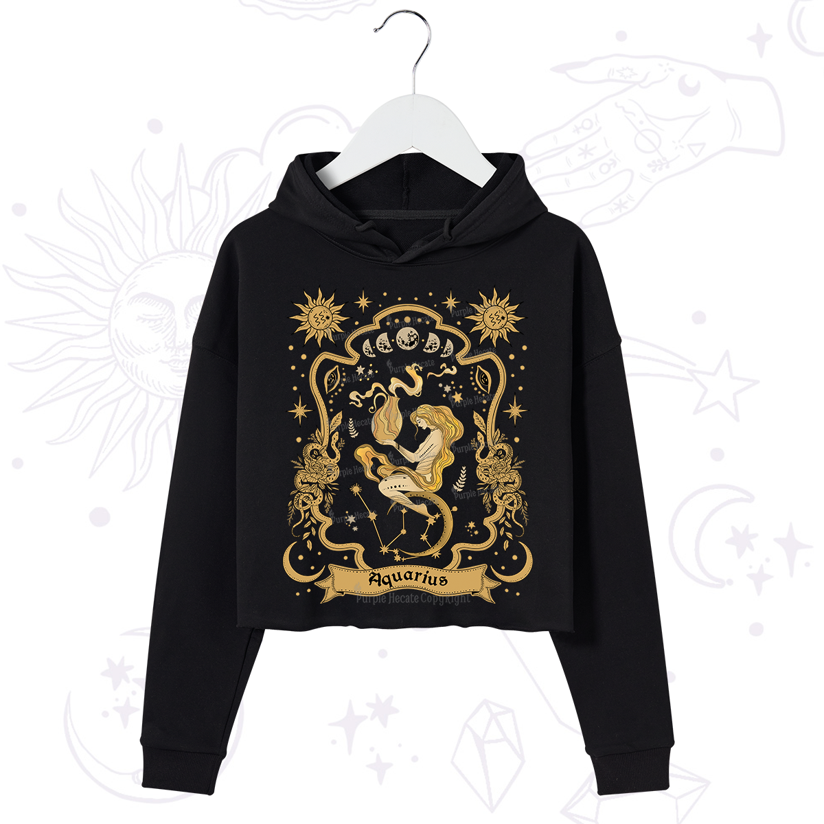 Purplehecate Aquarius' Astral Mirage Zodiac Crop Hoodie
