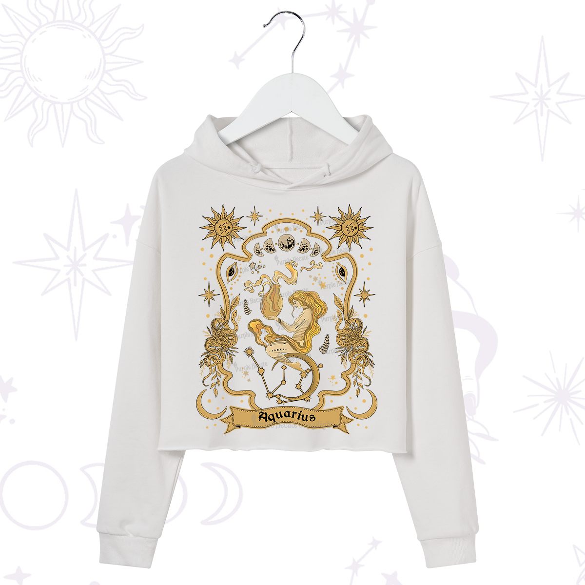 Purplehecate Aquarius' Astral Mirage Zodiac Crop Hoodie