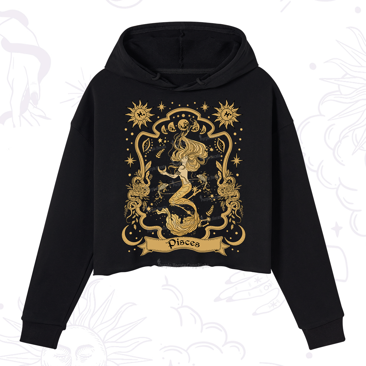 Purplehecate Pisces' Astral Mirage Zodiac Crop Hoodie
