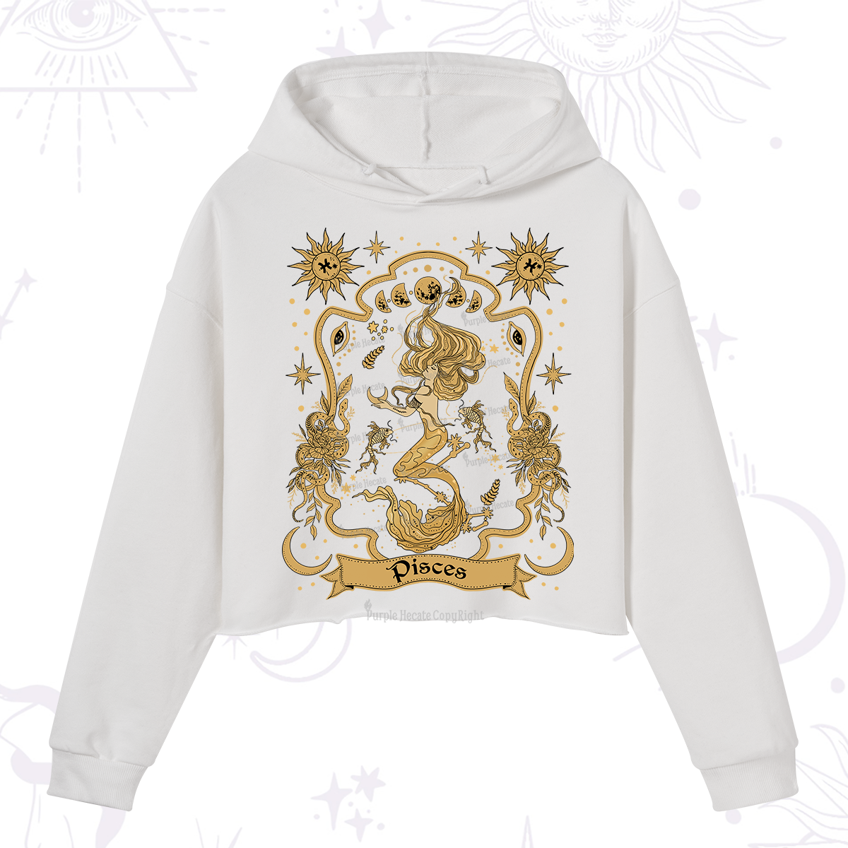 Purplehecate Pisces' Astral Mirage Zodiac Crop Hoodie