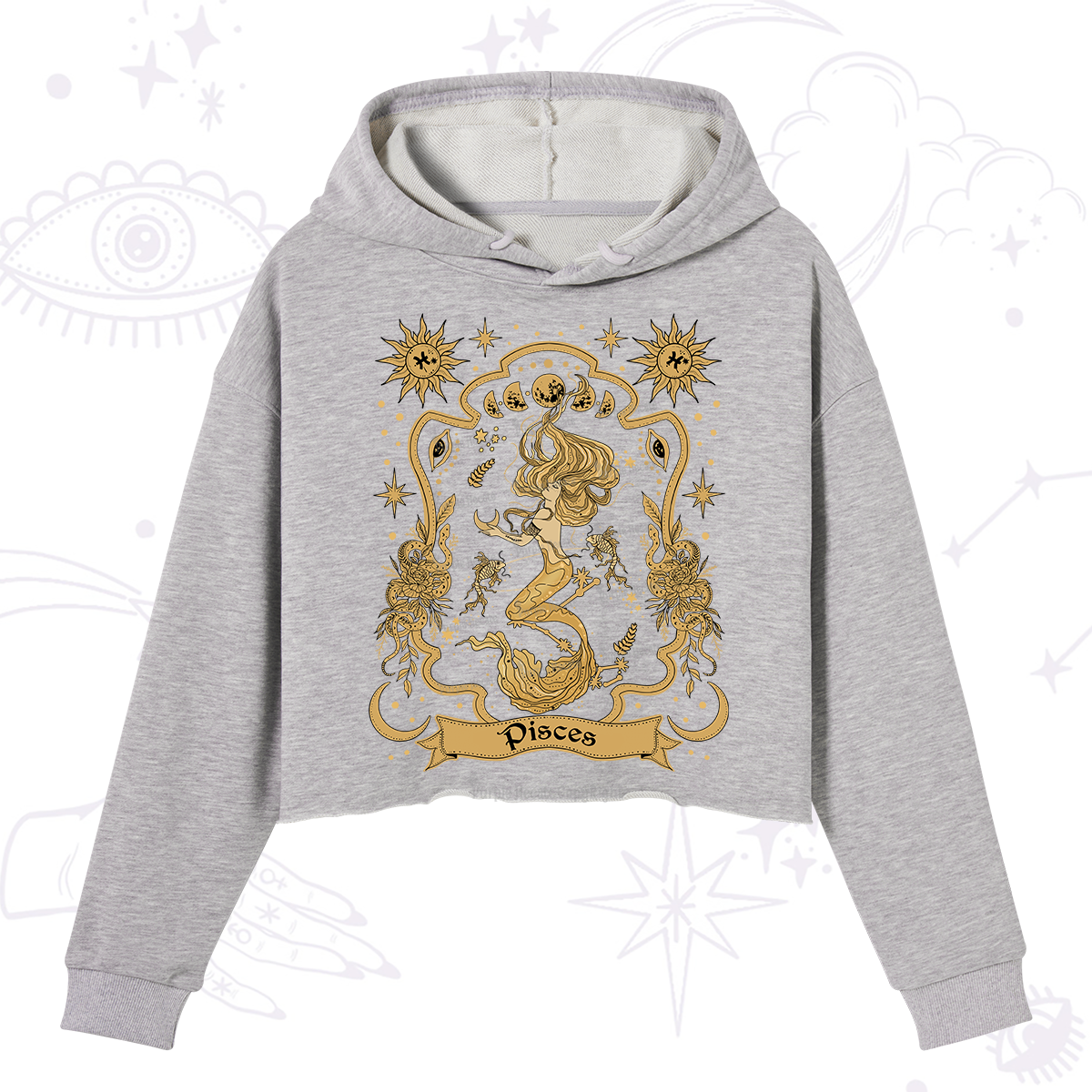 Purplehecate Pisces' Astral Mirage Zodiac Crop Hoodie