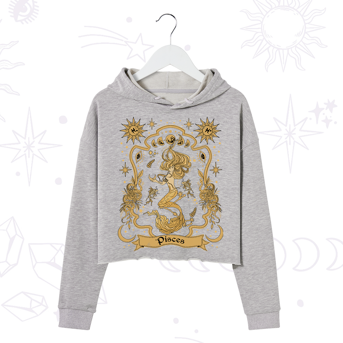 Purplehecate Pisces' Astral Mirage Zodiac Crop Hoodie