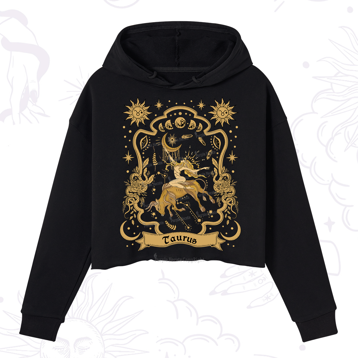 Purplehecate Taurus' Astral Mirage Zodiac Crop Hoodie