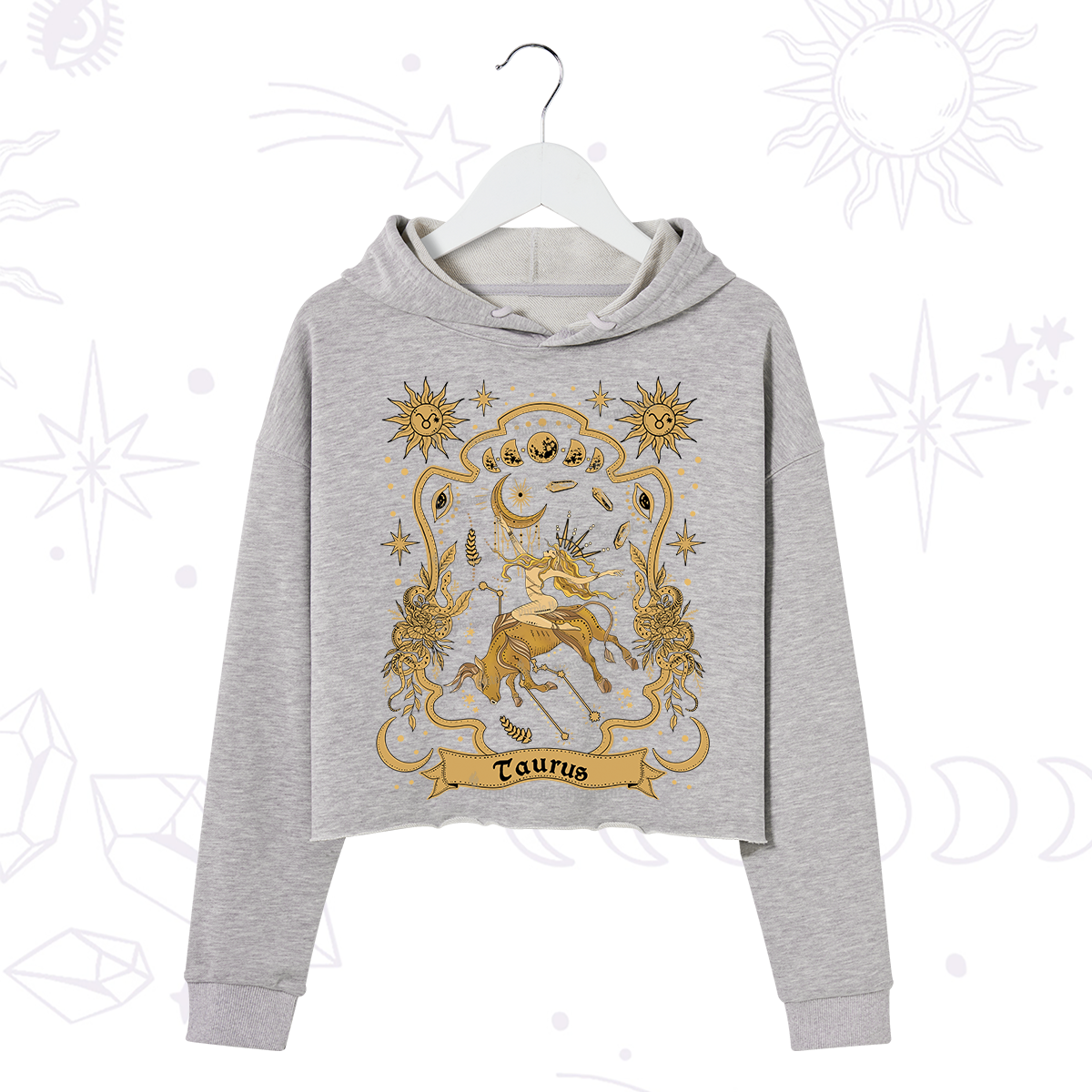 Purplehecate Taurus' Astral Mirage Zodiac Crop Hoodie