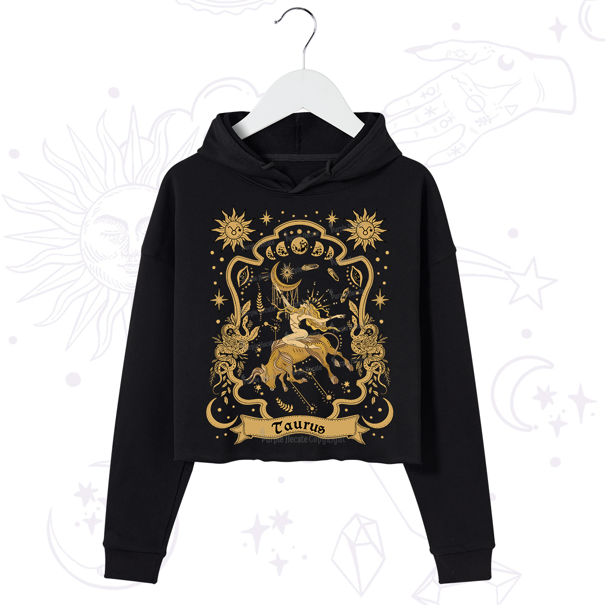 Purplehecate Taurus' Astral Mirage Zodiac Crop Hoodie