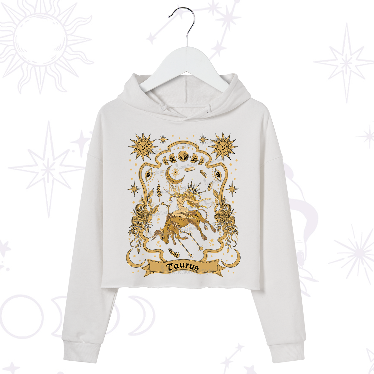 Purplehecate Taurus' Astral Mirage Zodiac Crop Hoodie