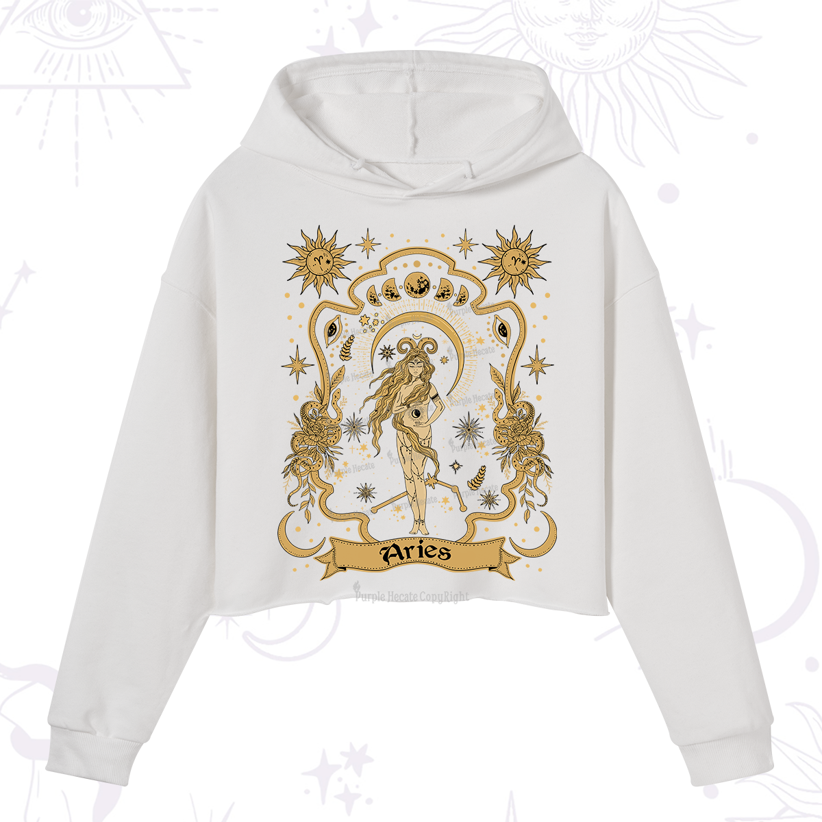 Purplehecate Aries' Astral Mirage Zodiac Crop Hoodie