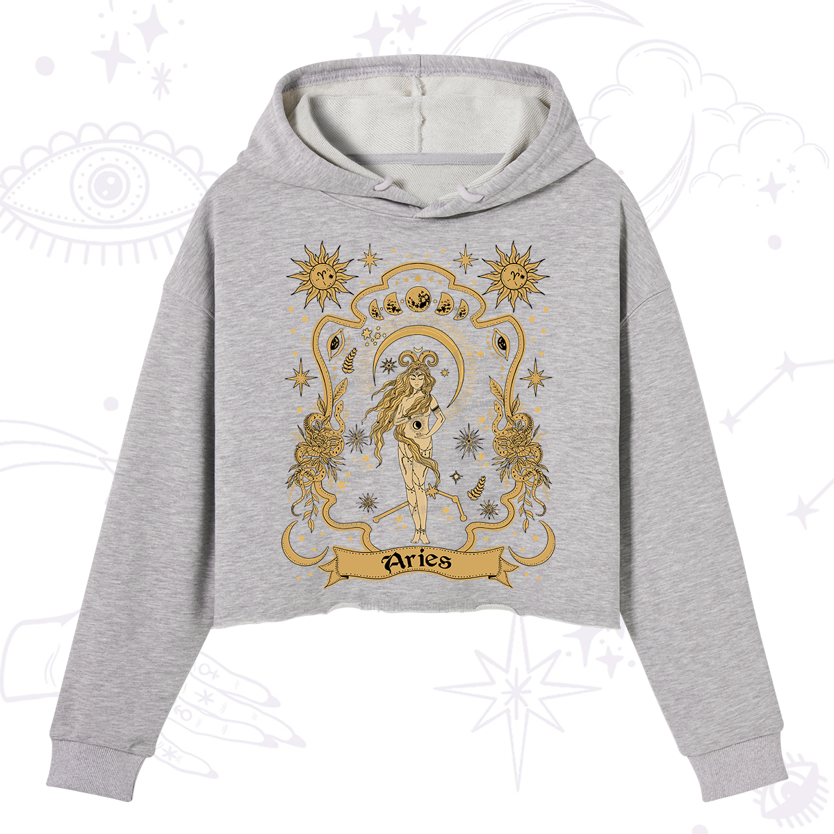 Purplehecate Aries' Astral Mirage Zodiac Crop Hoodie