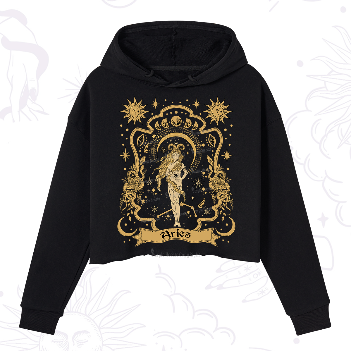Purplehecate Aries' Astral Mirage Zodiac Crop Hoodie