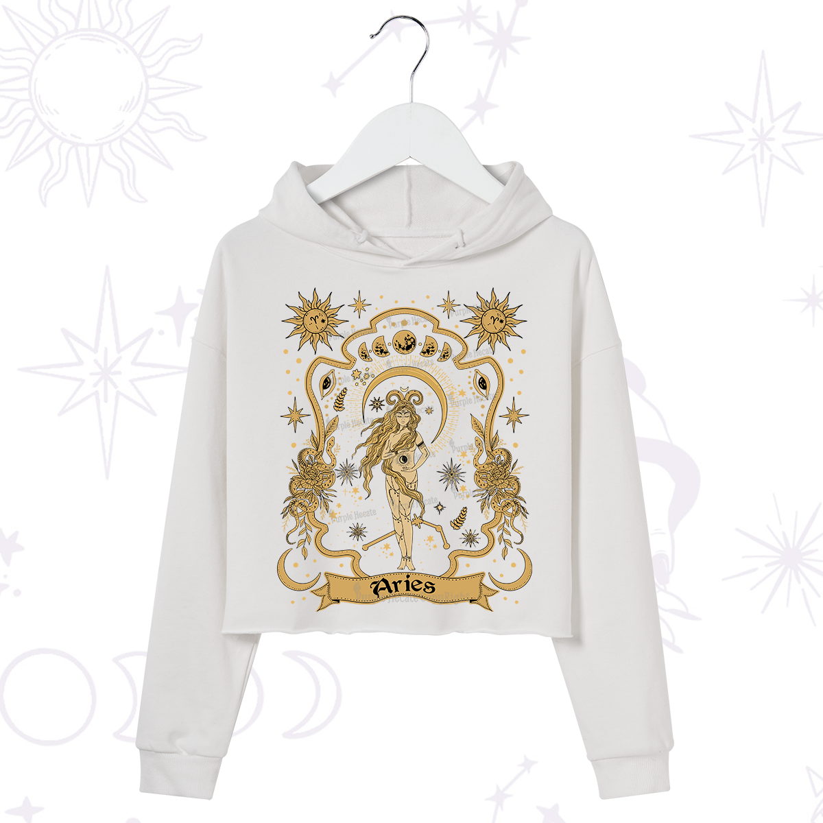 Purplehecate Aries' Astral Mirage Zodiac Crop Hoodie