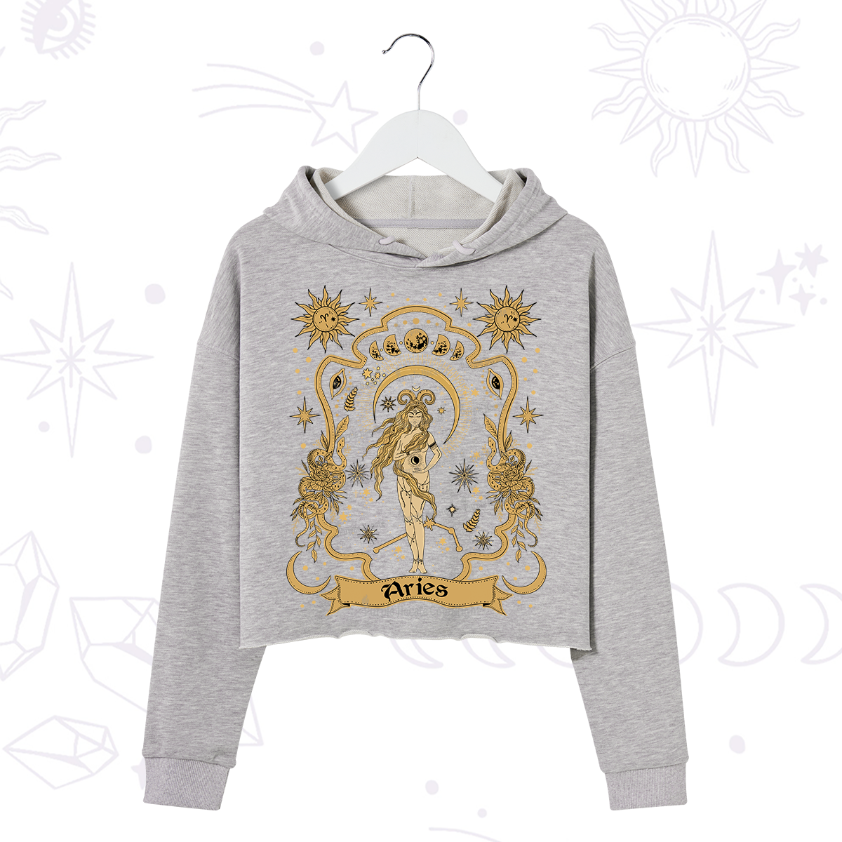 Purplehecate Aries' Astral Mirage Zodiac Crop Hoodie
