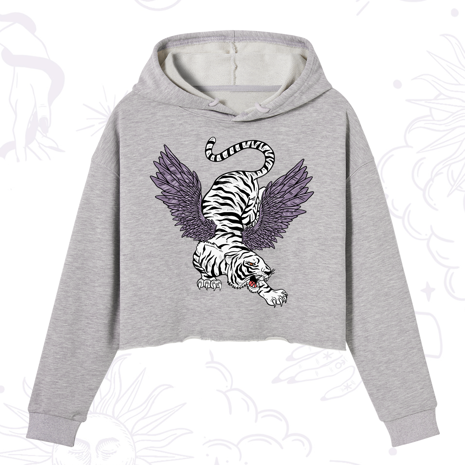 Purplehecate Tiger With Wings Crop Hoodie