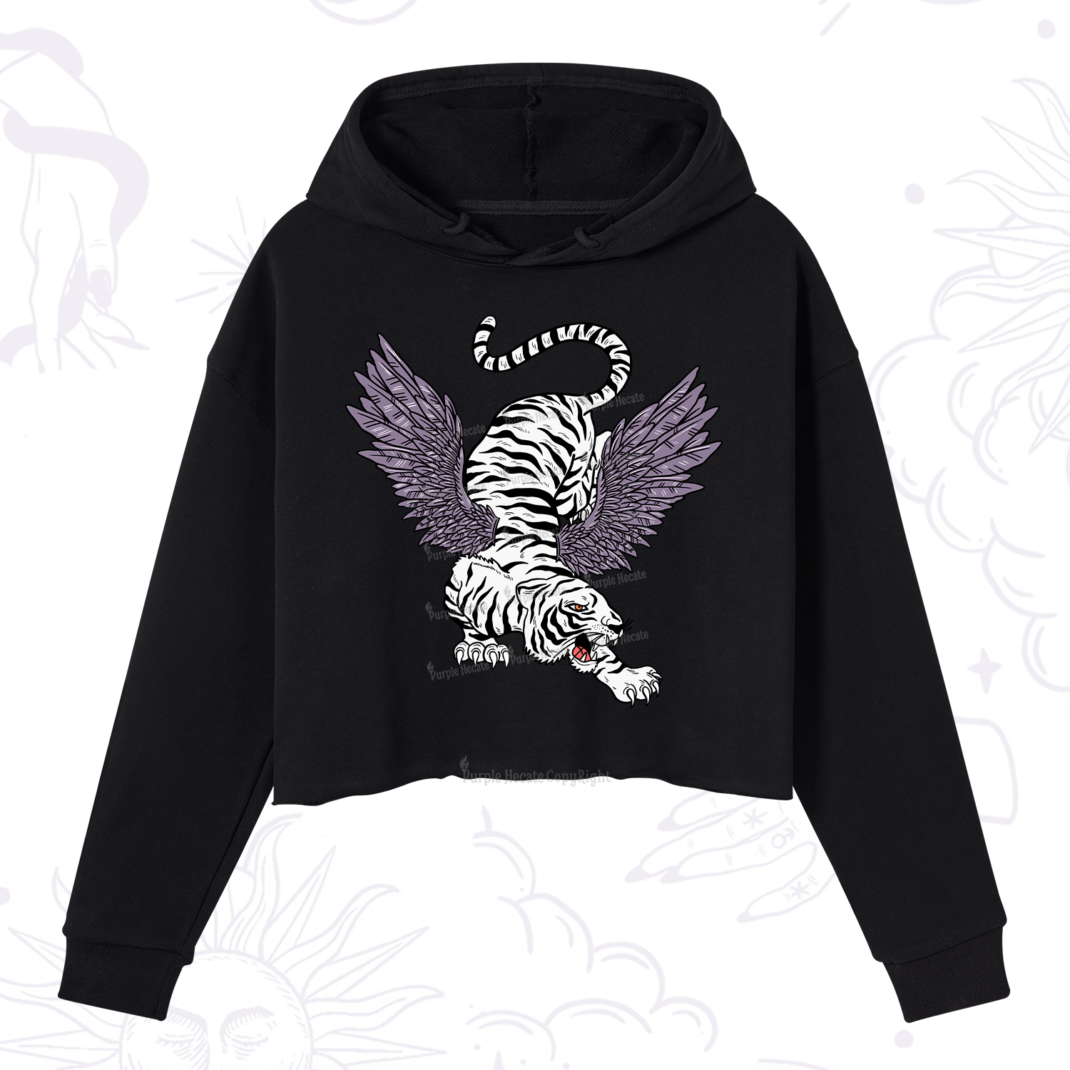 Purplehecate Tiger With Wings Crop Hoodie