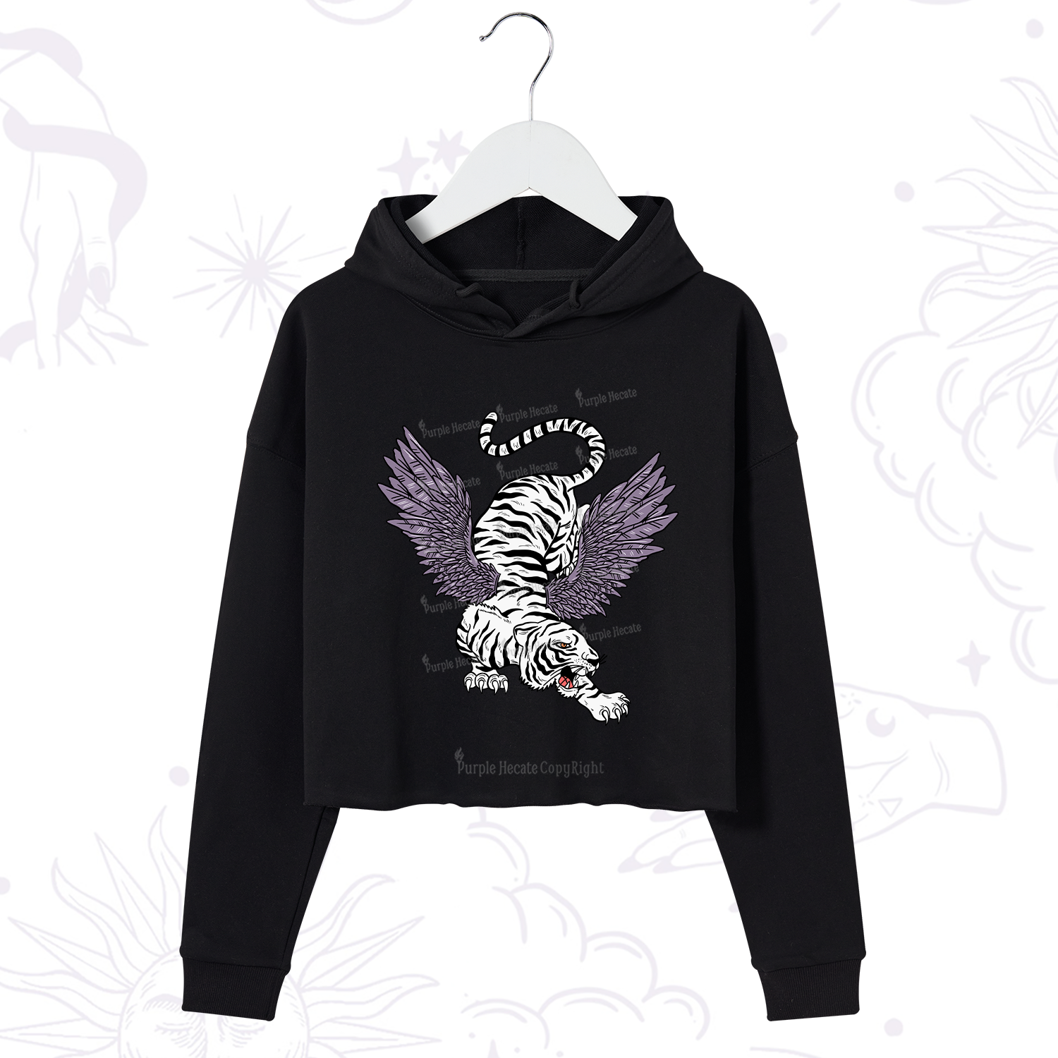 Purplehecate Tiger With Wings Crop Hoodie