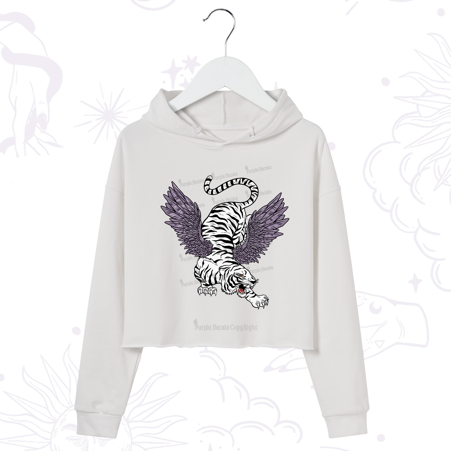 Purplehecate Tiger With Wings Crop Hoodie