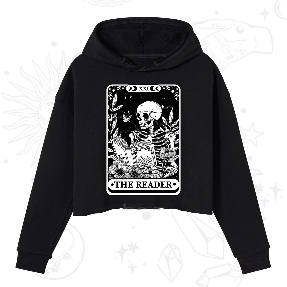 Purplehecate The Reader Tarot Card Crop Hoodie