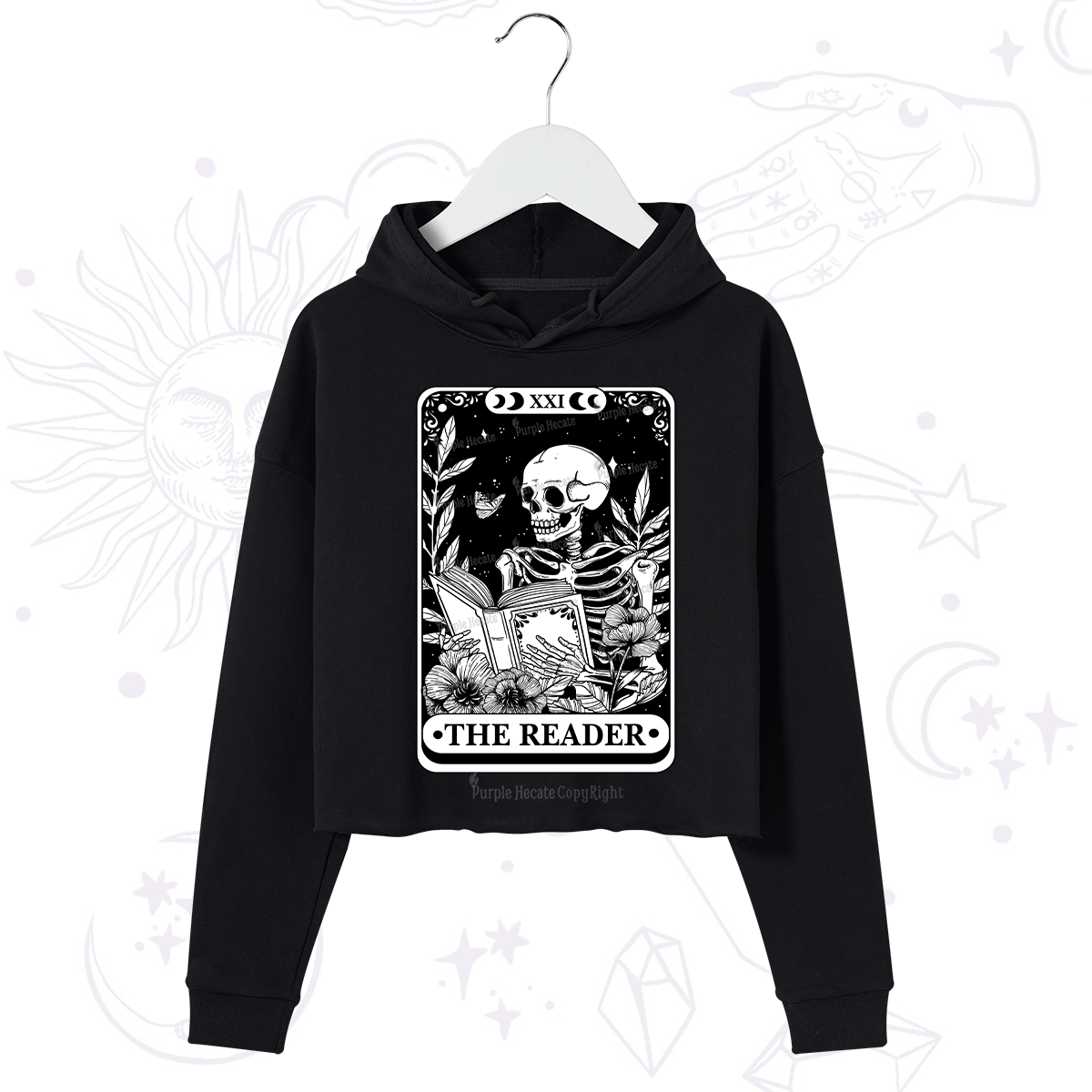 Purplehecate The Reader Tarot Card Crop Hoodie