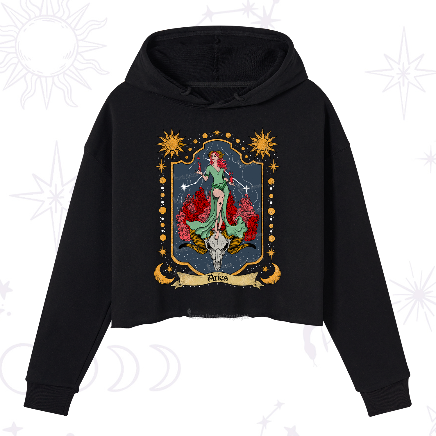 Purplehecate Aries Zodiac Crop Hoodie