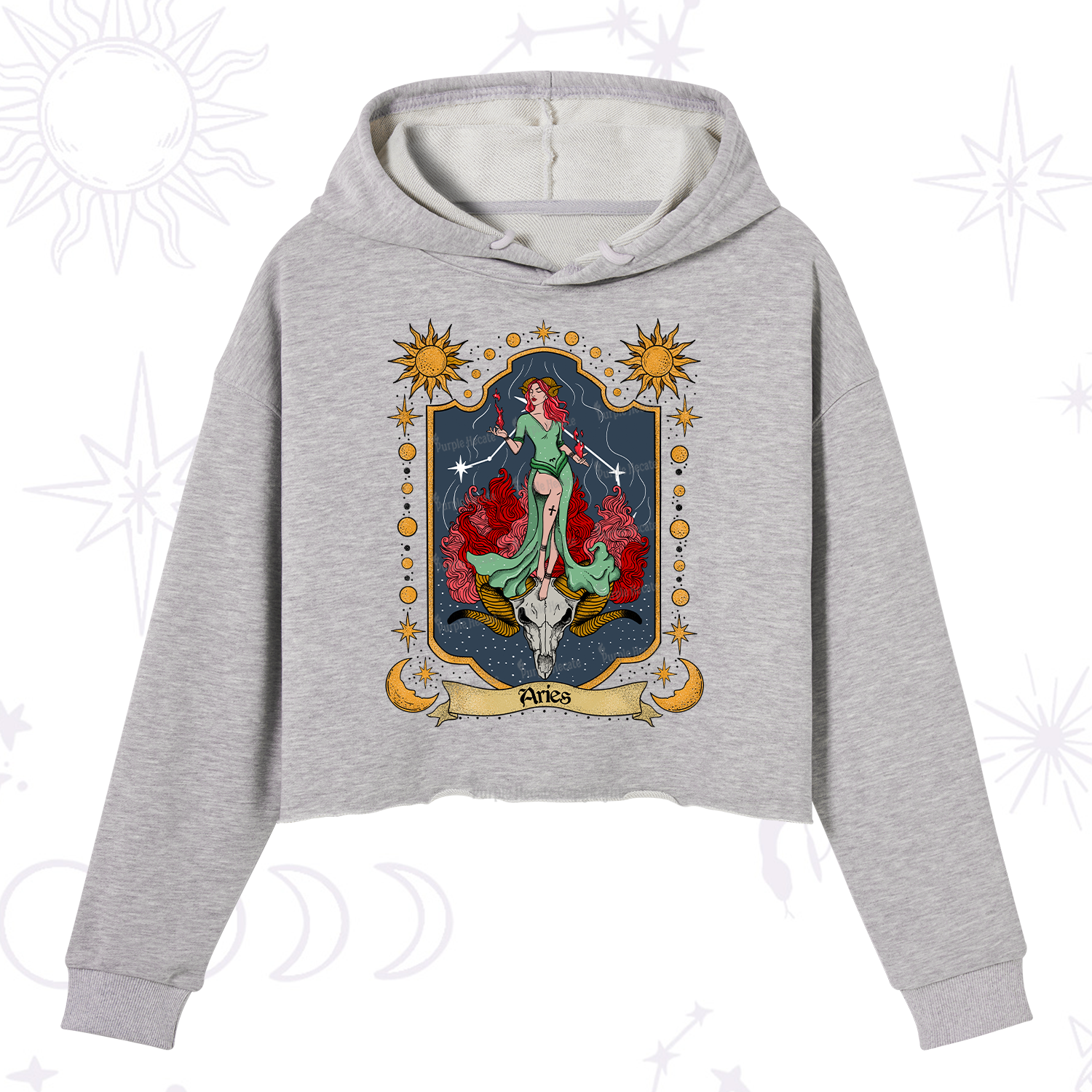 Purplehecate Aries Zodiac Crop Hoodie