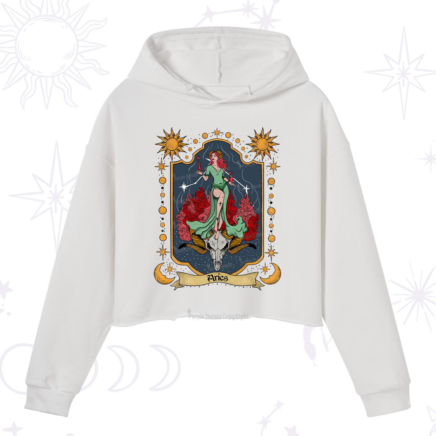 Purplehecate Aries Zodiac Crop Hoodie