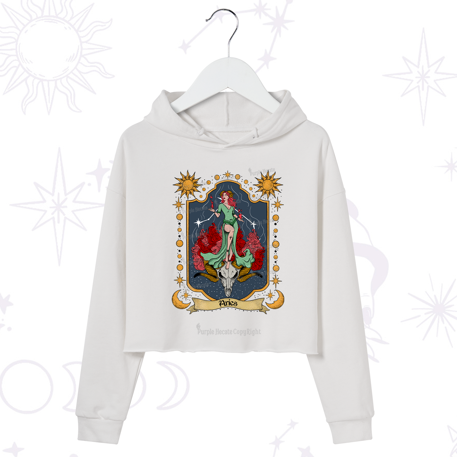 Purplehecate Aries Zodiac Crop Hoodie