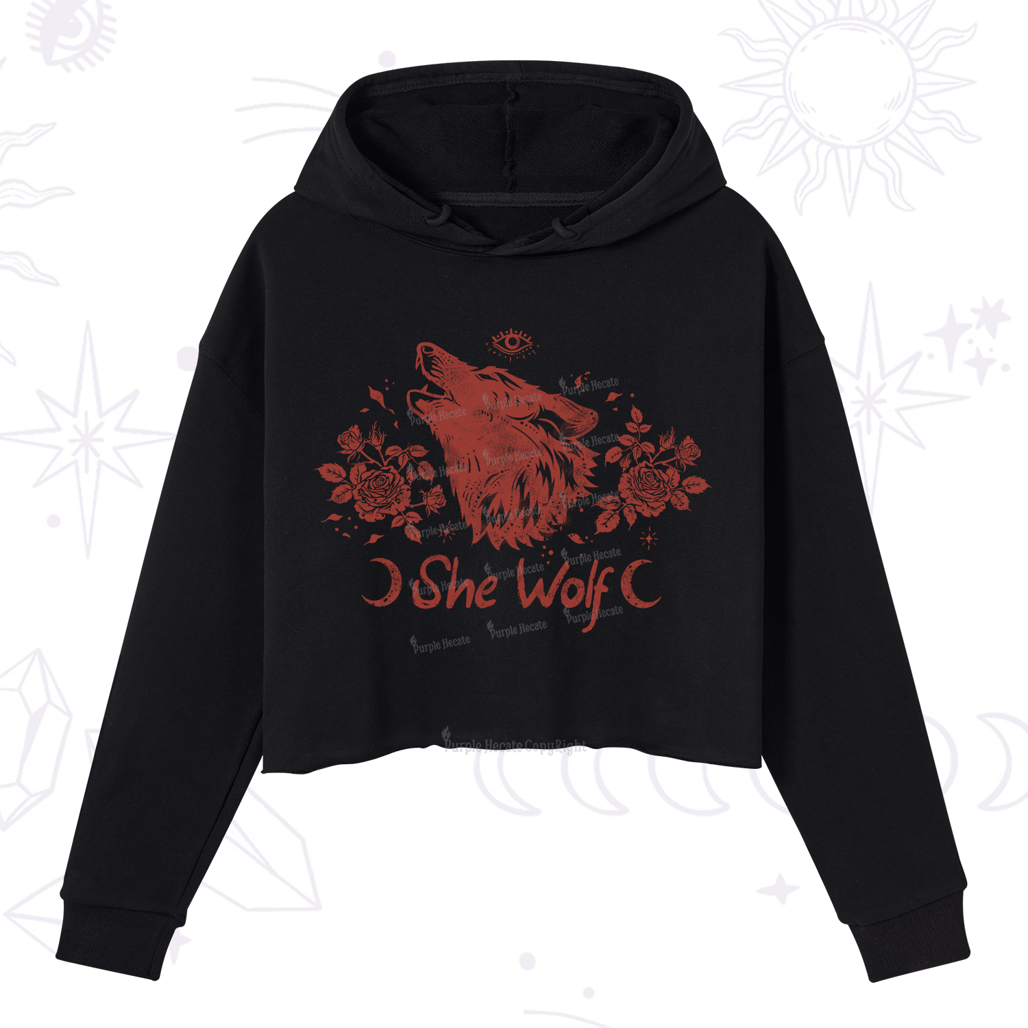 Purplehecate She Wolf Crop Hoodie
