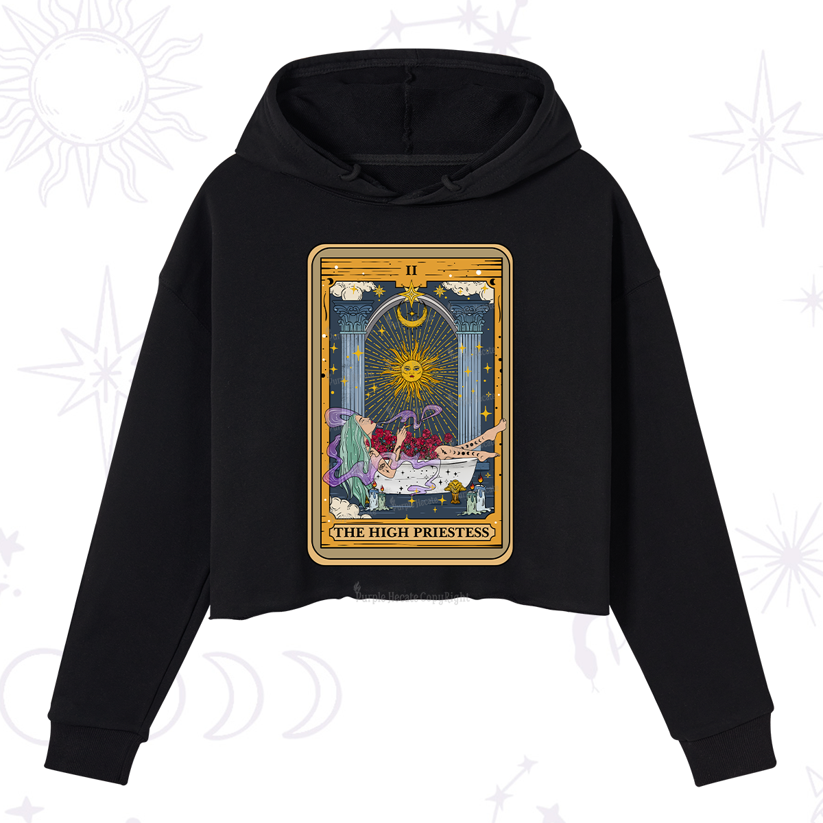 Purplehecate The High Priestess Tarot Card Crop Hoodie