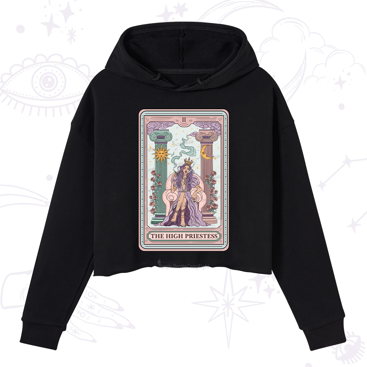 Purplehecate The High Priestess Tarot Card Crop Hoodie