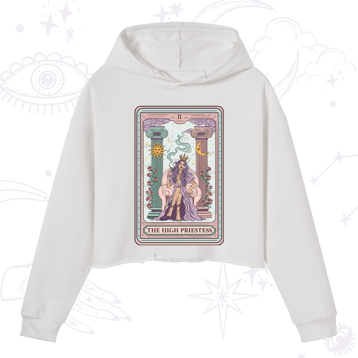 Purplehecate The High Priestess Tarot Card Crop Hoodie
