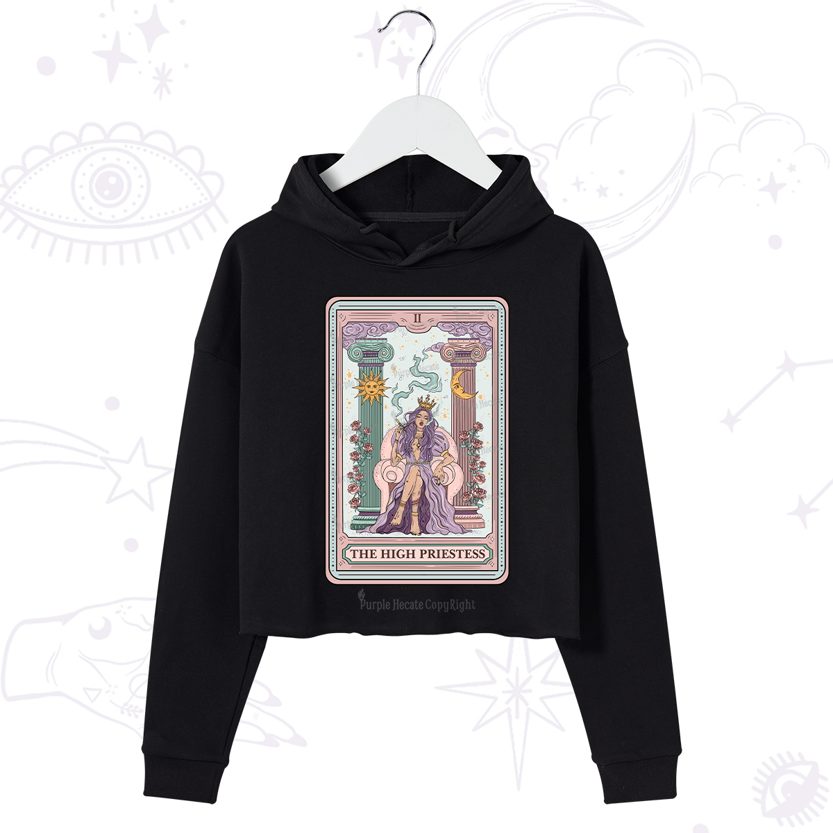 Purplehecate The High Priestess Tarot Card Crop Hoodie