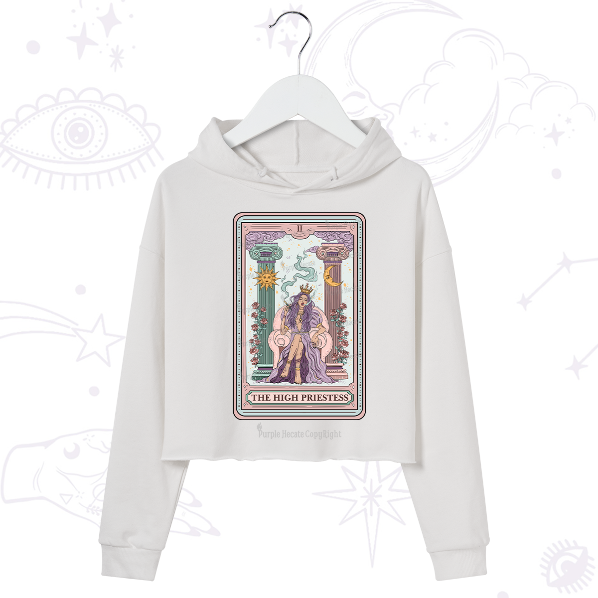 Purplehecate The High Priestess Tarot Card Crop Hoodie