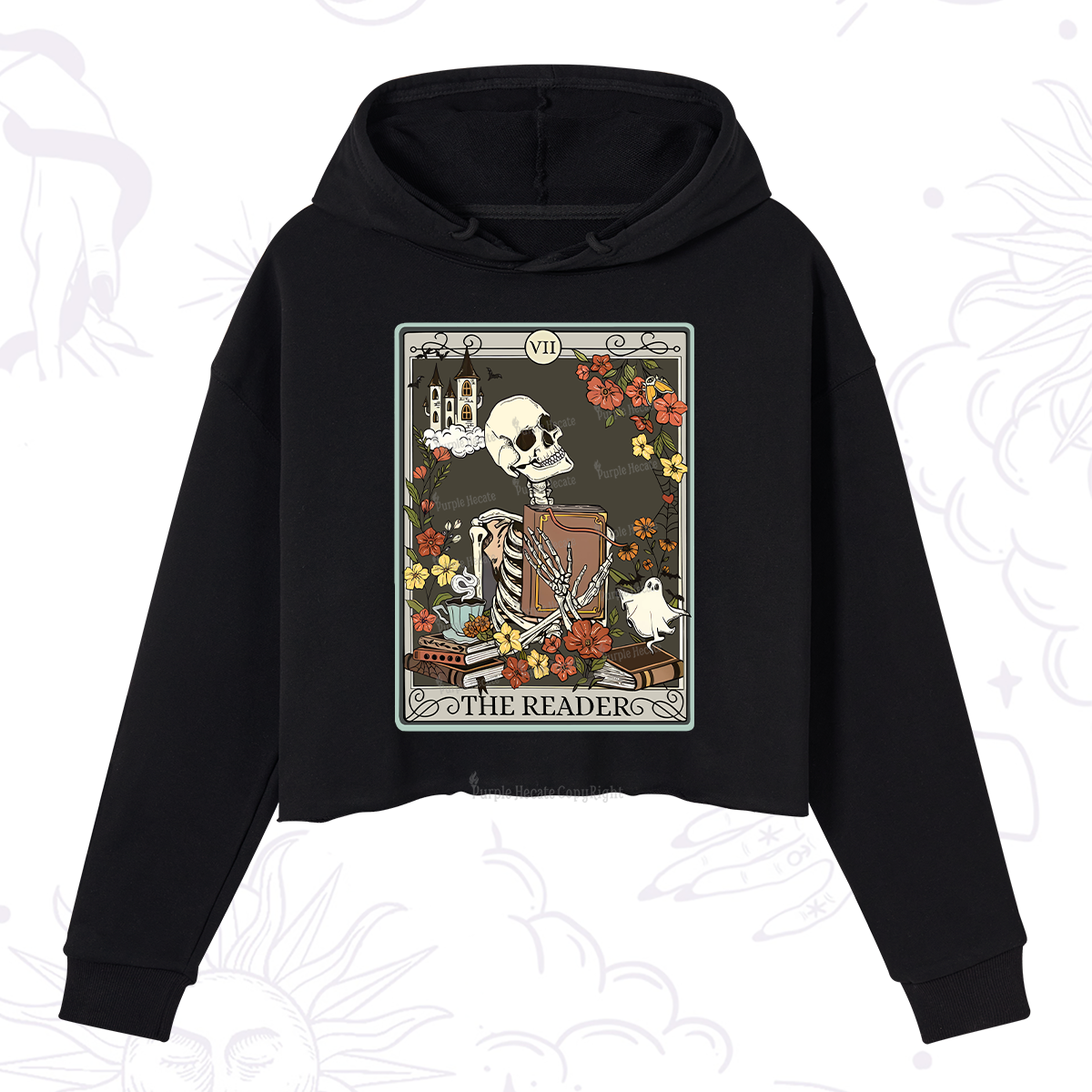 Purplehecate The Reader Tarot Card Crop Hoodie
