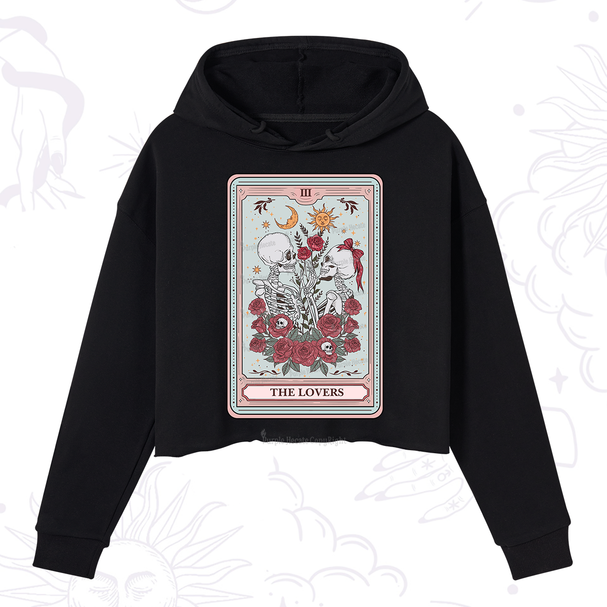 Purplehecate The Lovers Skeleton Tarot Crop Hoodie