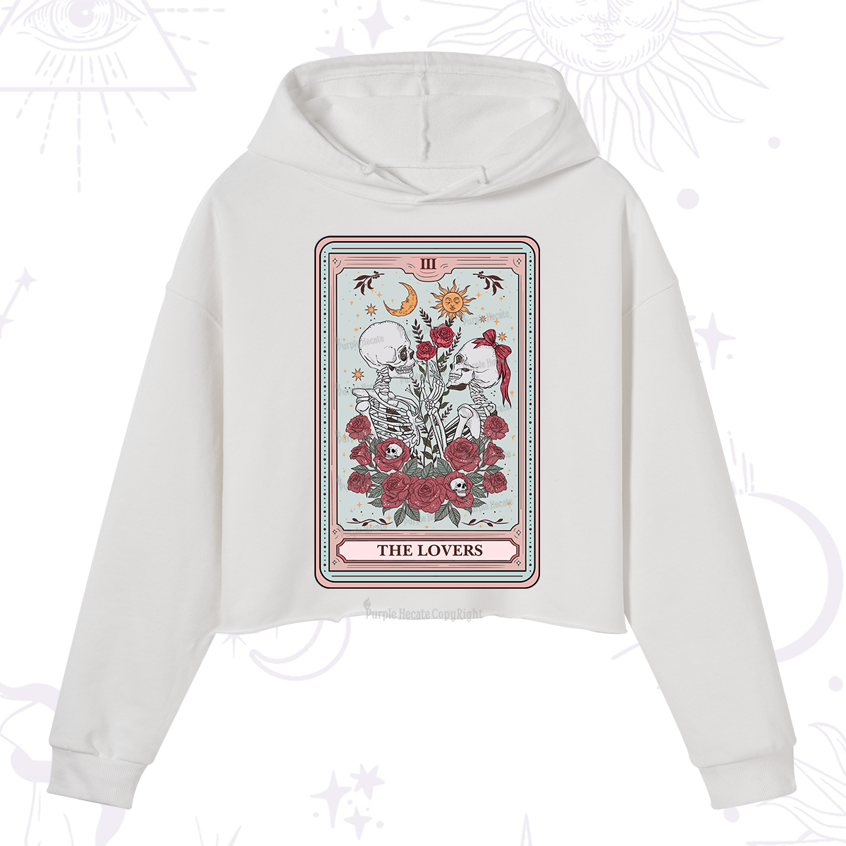 Purplehecate The Lovers Skeleton Tarot Crop Hoodie